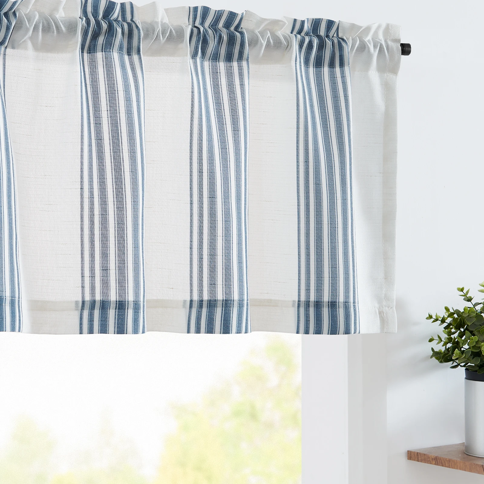 JINCHAN Striped Linen Valance Curtain Rustic Semi Sheer Short Window Curtain For Kitchen Living Room Bathroom Rod Pocket Valance