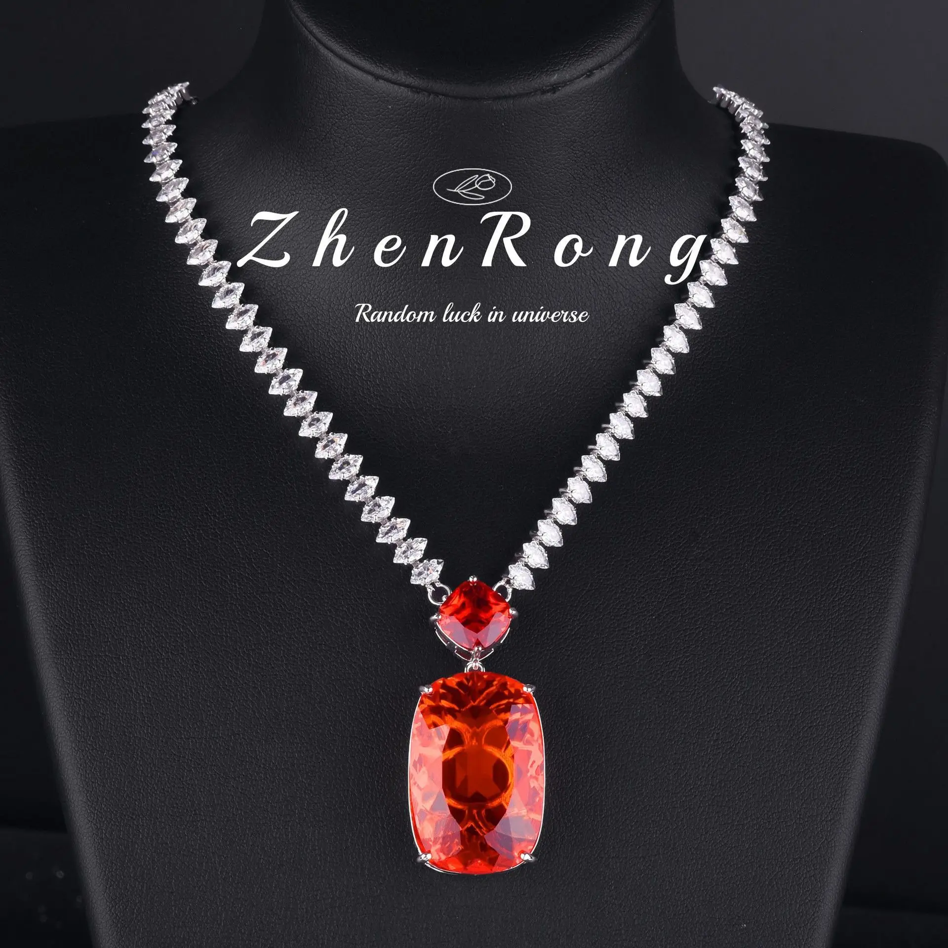 2025 Classic Red/Blue/Yellow/Fanta Zirconia Necklaces for Women Noble Engagement Dinner Party Jewelry Female Anniversary Gifts