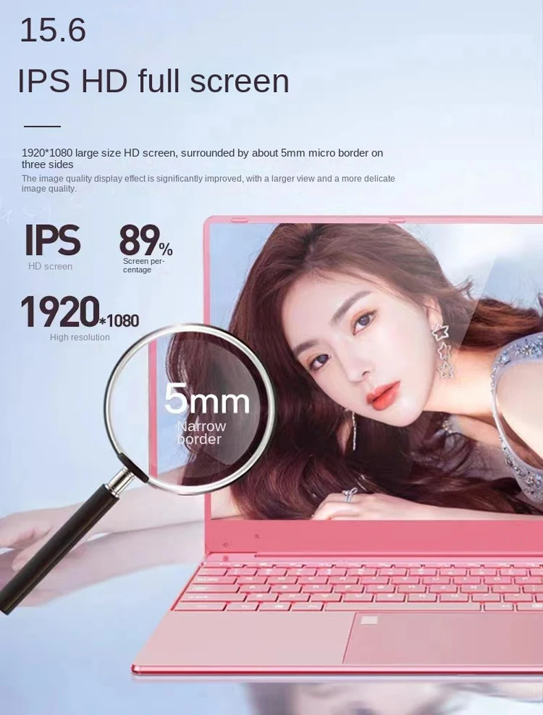 AKPAD 15.6 Inch Pink Laptop Windows 11 10 Pro 1920*1080 Cheap Portable Intel Laptop D4 12G RAM 128GB/256GB/512GB/1TB Dual SSD