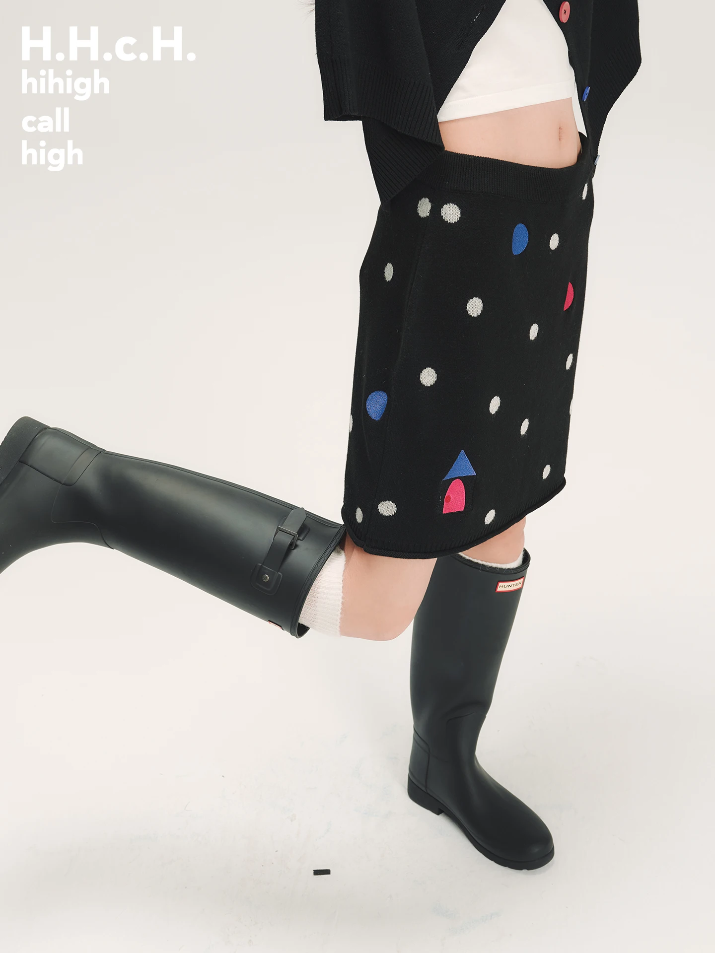 

HHAW25 Embroidered Wool Blend Knitted f Skirt with Elastic Waist Polka Dot Tka Weave Casual Wear for Women
