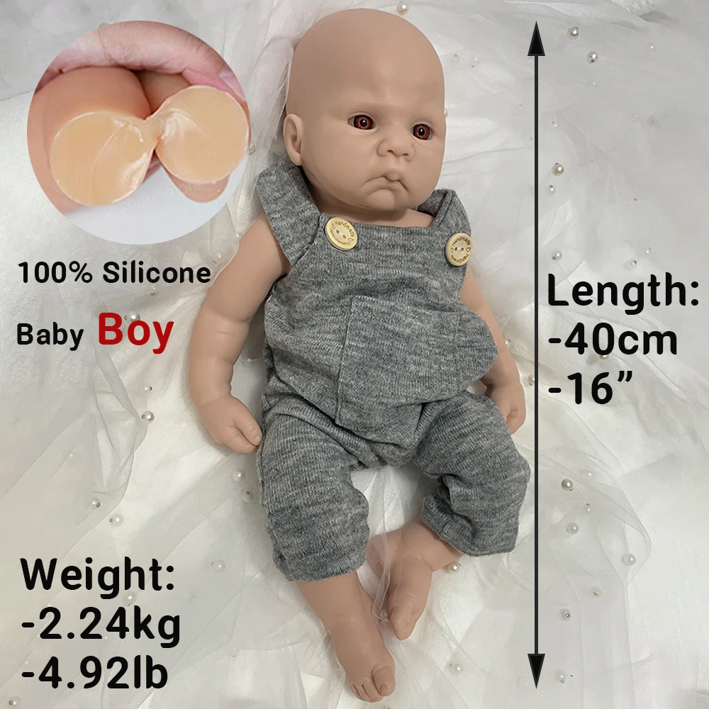 16" unvollendete DIY 100 % Vollsilikon Reborn Baby Junge weiche handgemachte lebensechte leere Neugeborene Puppe Weihnachtsgeschenk Spielzeug