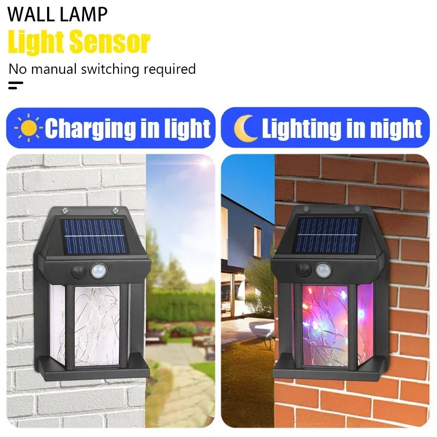 Solar Wall Lamp Intelligent Motion Sensor Wall Lamp RGB Tungsten Lamp String Waterproof Courtyard Garden Decoration Lantern