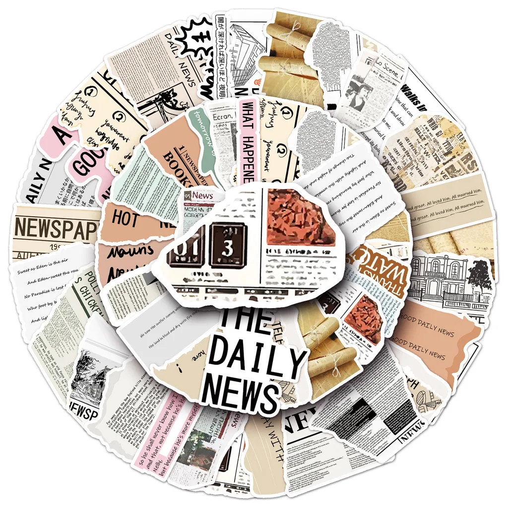 50Pcs Newspaper Journal Stickers - Creative Poster Decals for Phone Case/Luggage/Guka - Waterproof LanLanStickersWorld Store