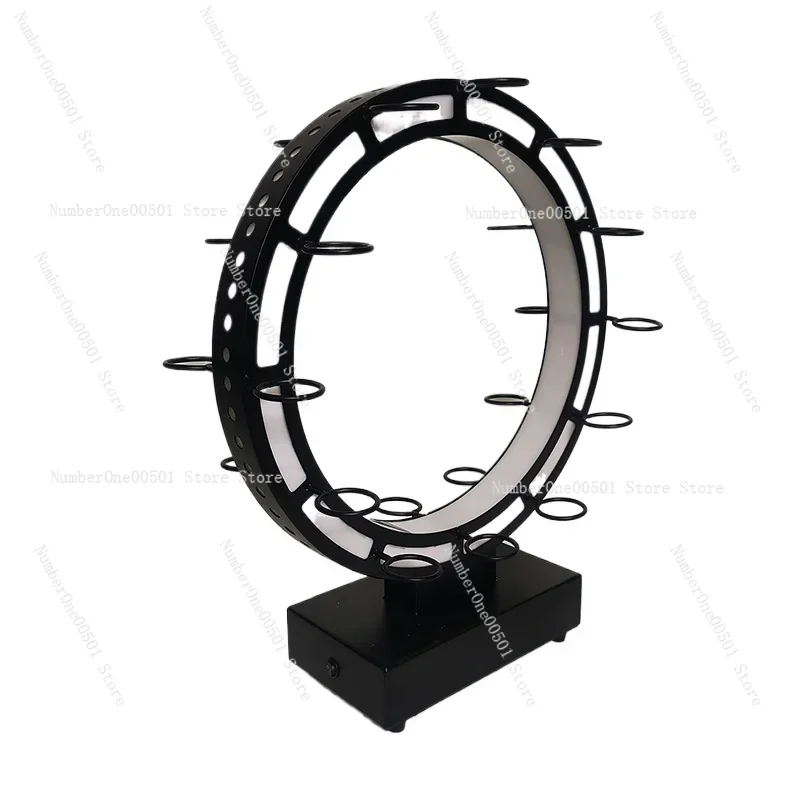 LED Ferris Wheel Shot Glass Holder Rotating Display Stand with Warm Yellow Light for Bar KTV Party Decor