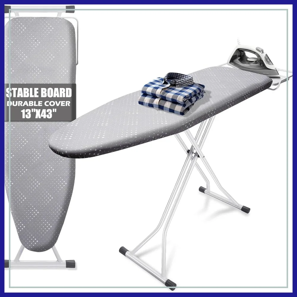 

13x43 Folding Ironing Board with Iron Rest, 7 Adjustable Heights, Heat Scorch Resistant Cover, Sturdy Metal Frame for Small Spaces