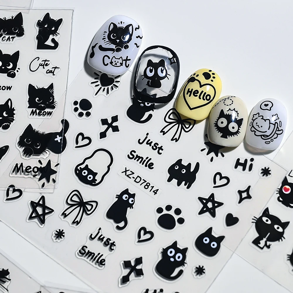 30 قطعة قبلة هريرة صغيرة الكتابة على الجدران مسمار الفن ملصقات للأطفال Kawaii ذاتية اللصق جعد القط مسمار الشارات الملونة مانيكير المتزلجون