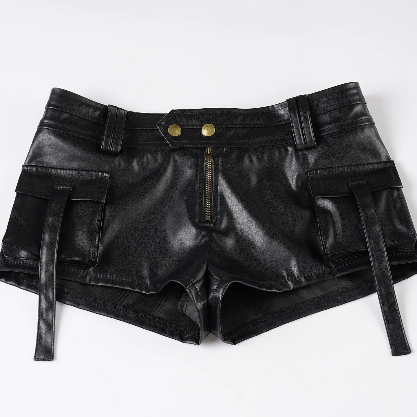2025, herbst Neue Einfarbig PU Leder Shorts Schwarz Hohe Taille Zipper Tasche Design Gefühl Engen Super Shorts Frauen