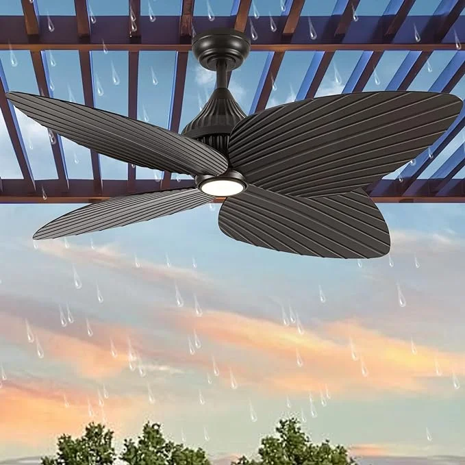 52'inch Ceiling Fan with IP55 Rating, Rattan ABS Blades & DC Motor ≤40dB, Dimmable CCT LED for Patio Gazebo, Waterproof Design