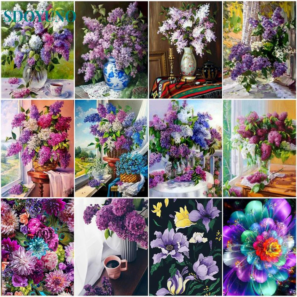 

SDOYUNO 40x50cm Oil Painting By Number On Canvas Purple Flower Diy Kit For Adult Drawing Acrylic Paint Picture Coloring By Numbe