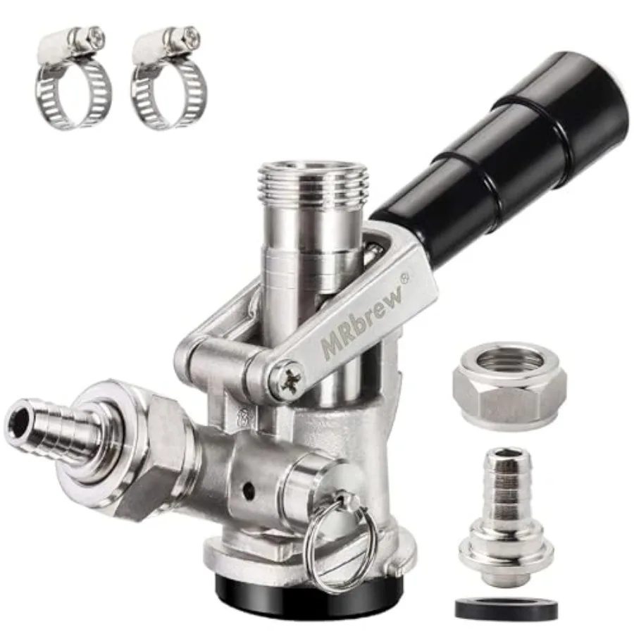 

MRbrew Keg Coupler, Commercial Sankey Kegerator D System Keg Tap Dispenser for I.D 5/16'' Draft Beer Line Gas Brewing Tubing wi