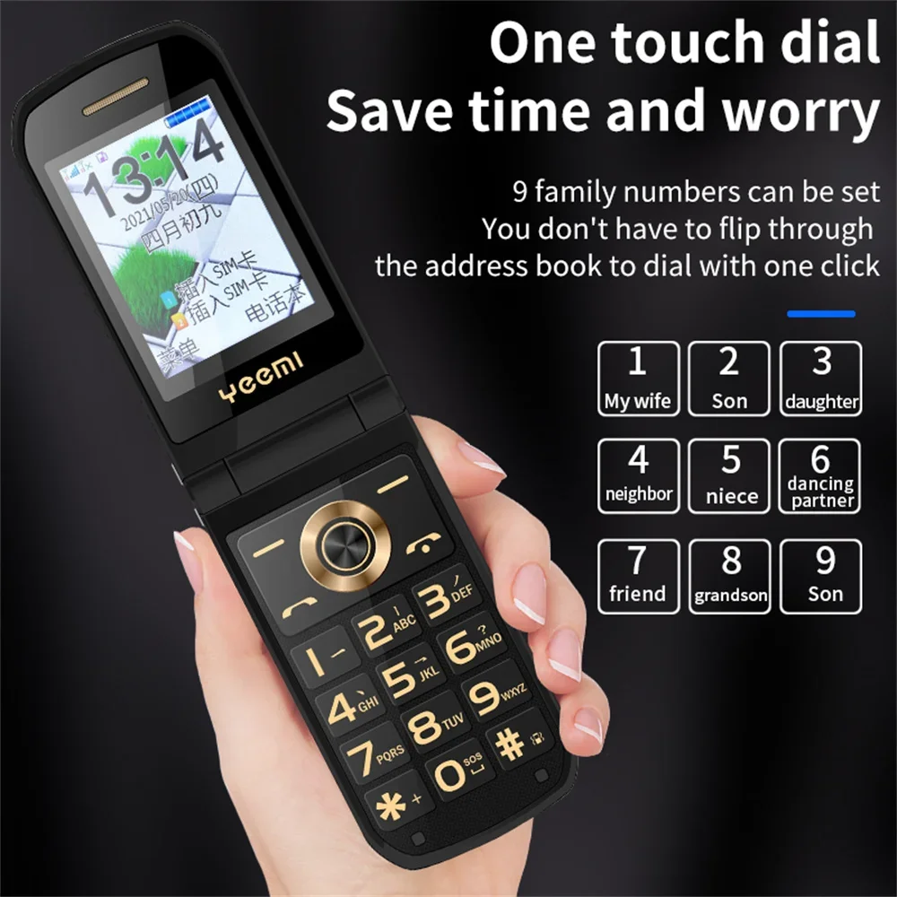 YeeMI K21 + 4G Rugged Feature Phone, 2.6 "Screen, Big Button Flip Phone, Dual SIM, Dual Screen, 6800mAh Battery, Full Band