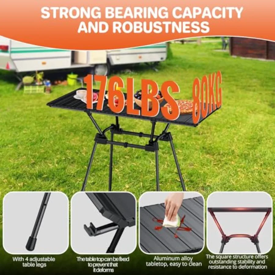 طاولة تخييم قابلة للطي من الألومنيوم بطول 3 أقدام L35 بوصة × W16 بوصة مع 4 إعدادات قابلة للتعديل للارتفاع، تصميم خفيف الوزن قابل للطي يتضمن حقيبة حمل #3