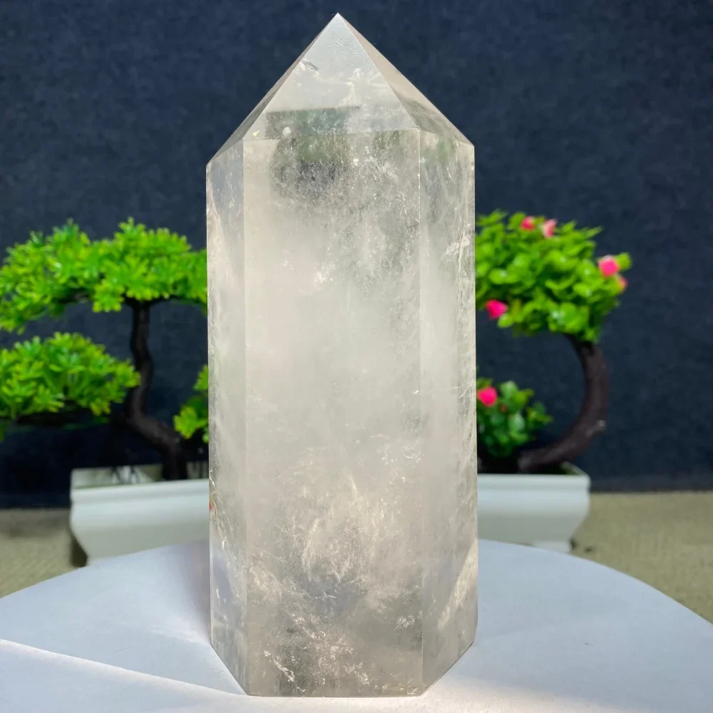 White Crystal Tower Wand Hexagonal Obelisk Natural Mineral Specimen Polished Spiritual Meditation Healing Craft