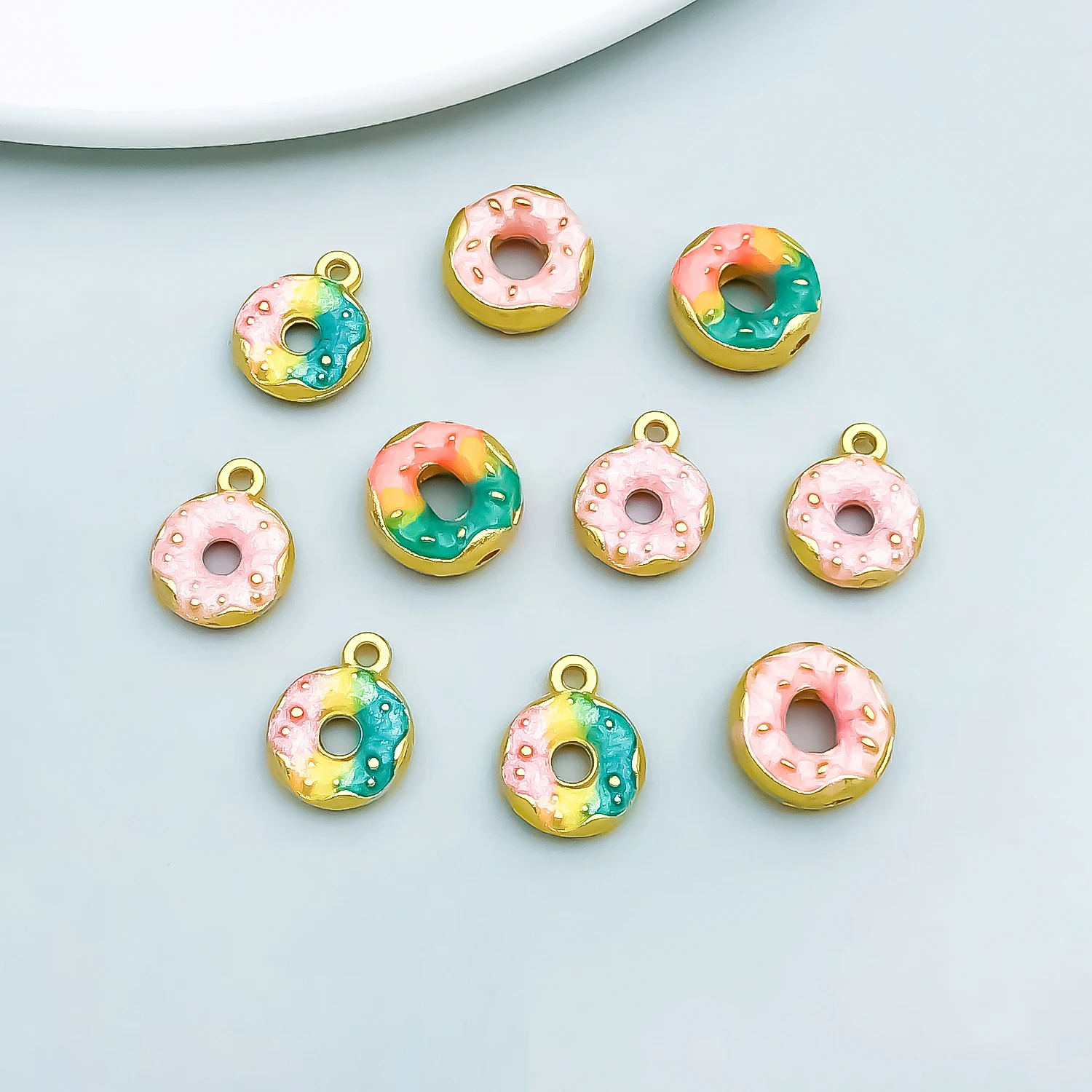 2pcs/10pcs Alloy Enamel Antique Golden Donut Beads Pendant Jewelry Making DIY Earrings Charms for Jewelry Bracelets Necklace