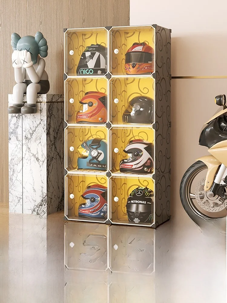 multi-layer-transparent-helmet-display-cabinet-riding-suit-safety-hat-storage-rack-home-no-drilling-shelf-helmet-showcase