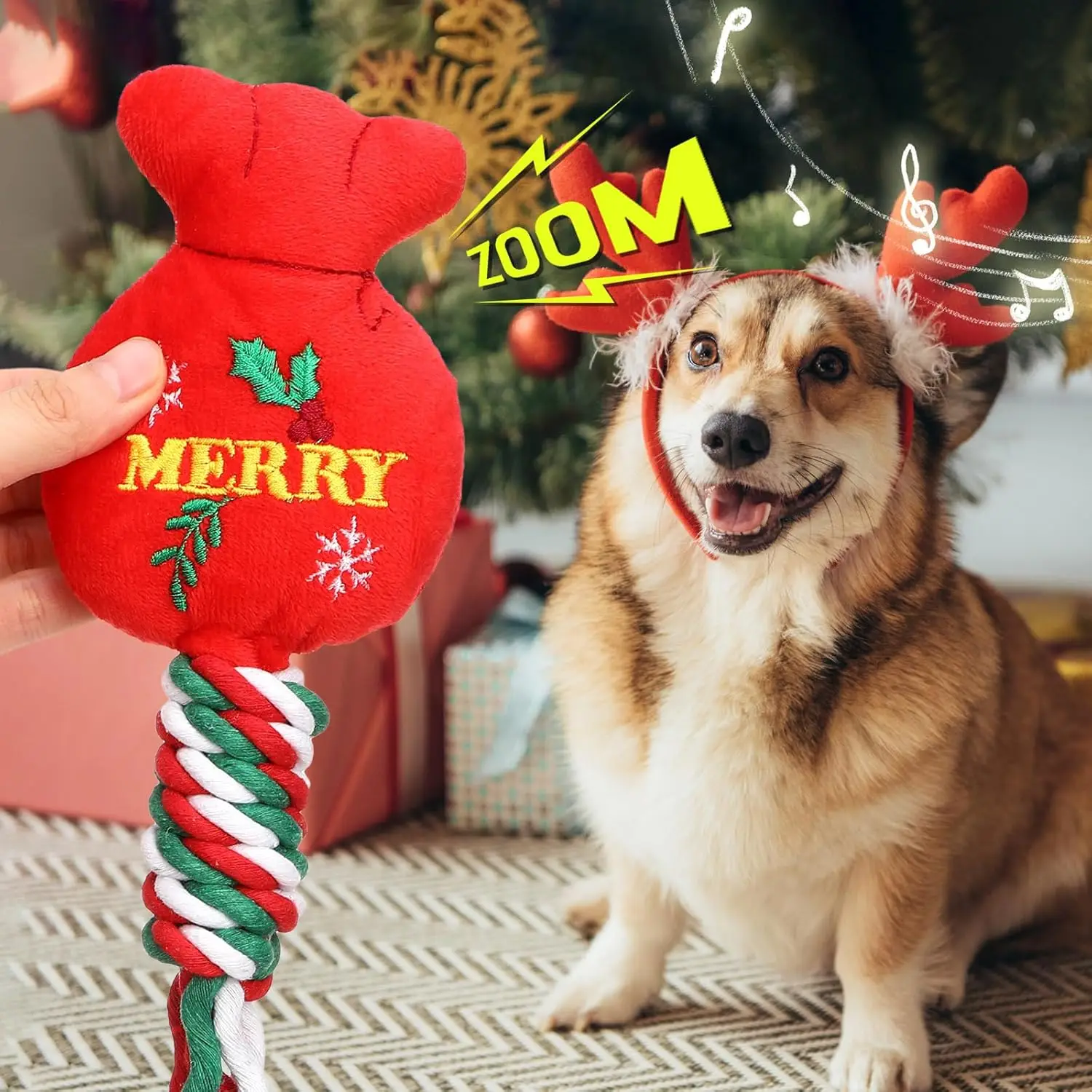 

6 Pcs Christmas Dog Squeaky Toy Puppy Chew Bite-resistant Santa Claus Snowman Rope Teeth cleaning Interactive Dog Training Gift