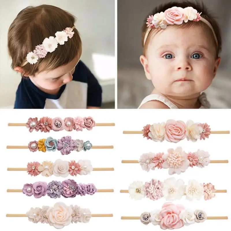 Pudcoco Baby Girls Headbands, Elastic Flower Head Wraps Photo Props Hair Accessories for Infant