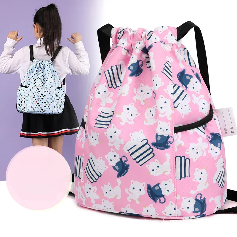 Children Cute Cartoon Dance Bag Drawstring Backpack School Bag Dance Bag Outdoor Travel Storage Bags Mother Kids Bags for Women