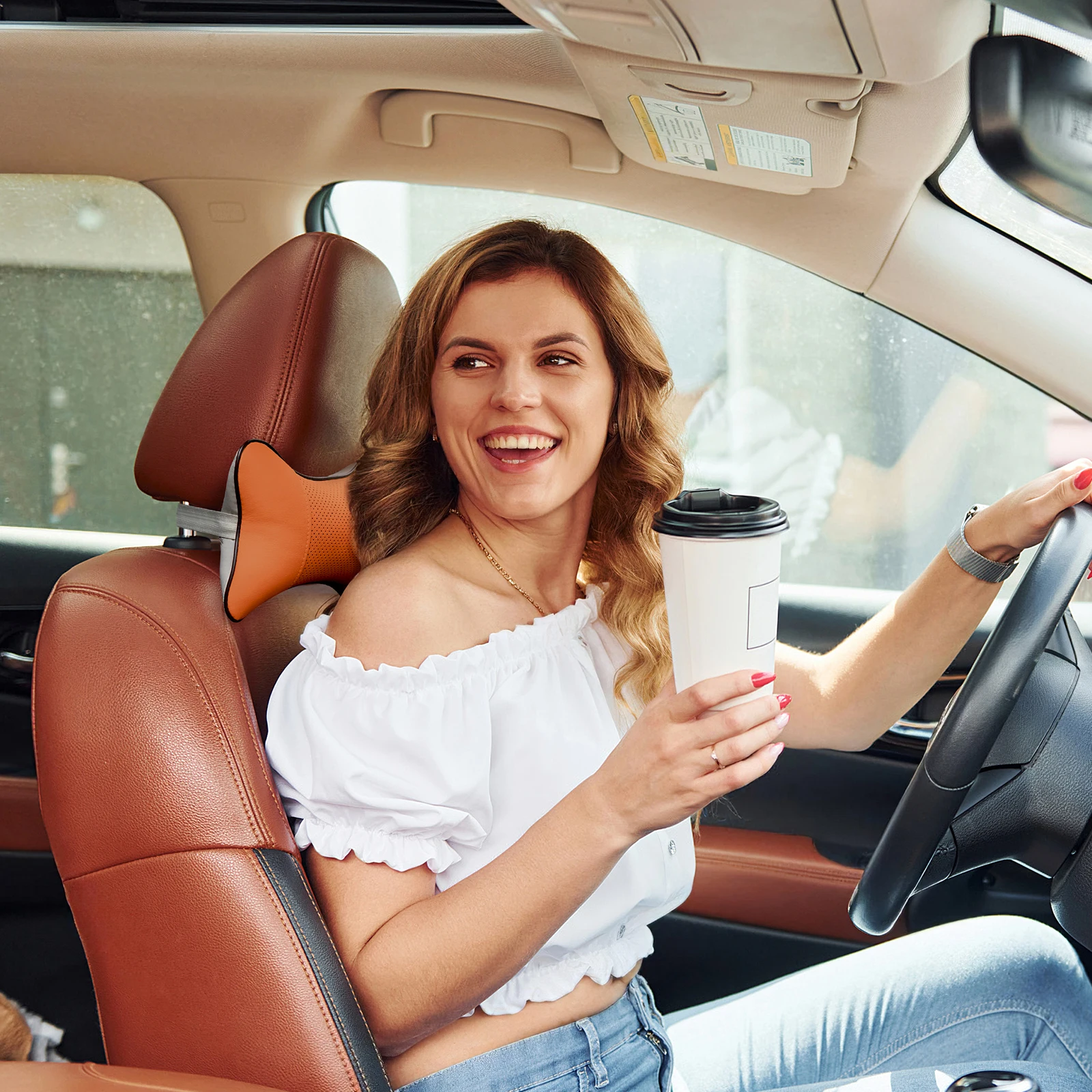 

2Pcs Neck Pillow Practical Neckrest Cushion Neck Protector Car Pillow for Driving Comfort Posture Correction Brown