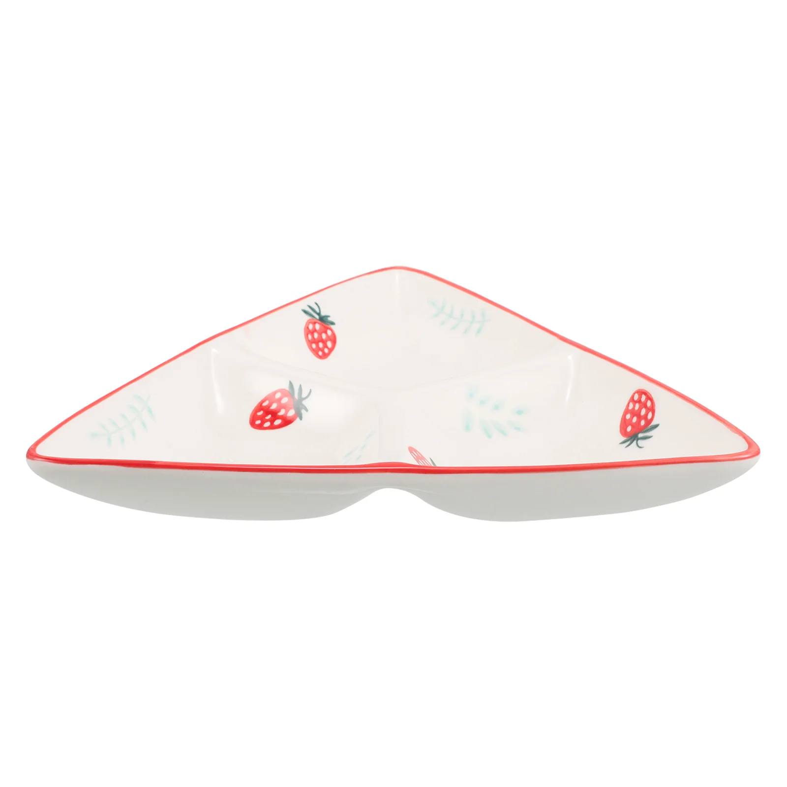 

Ceramic Triangular Divided Plate Creative Cute Strawberry Pattern Separated Plate for Breakfast Snack Appetizer Serving