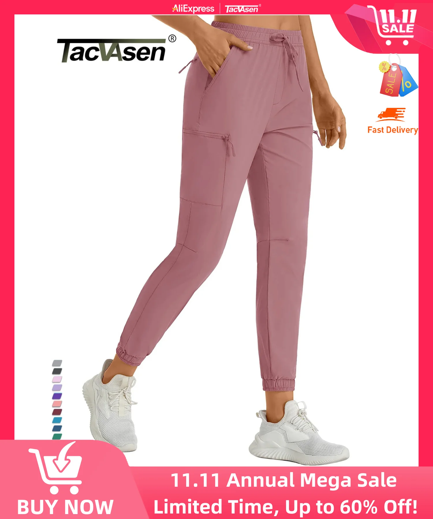 TACVASEN Summer Quick Dry Workout Sports Pants Womens Cargo Joggers Sweatpants Outdoor Hiking Pants Athletic Gym Casual Trousers