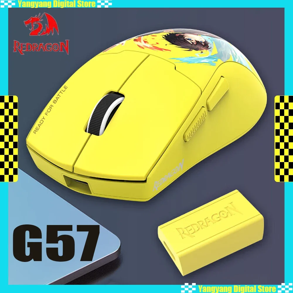 REDRAGON G57 Wireless Mouse 4K PAW3395 Bluetooth Three-mode E-sports Gaming Mouse Lightweight PC Gamer Accessories Man Gifts