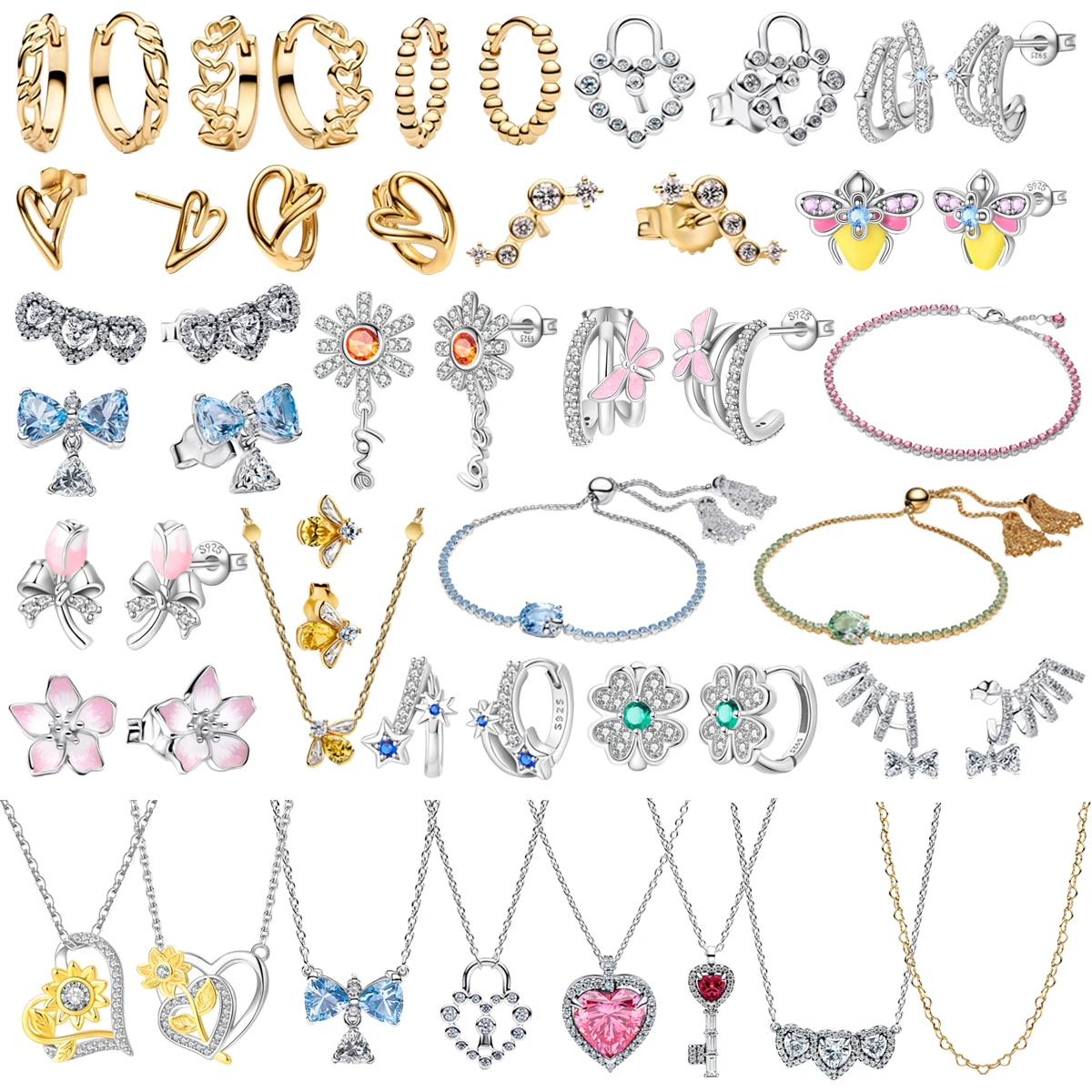 

Original 925 Sterling Silver Heart-shaped Key Bow Pendant Necklace Earrings Adjustable Bracelet fit Women Birthday Jewelry Gifts