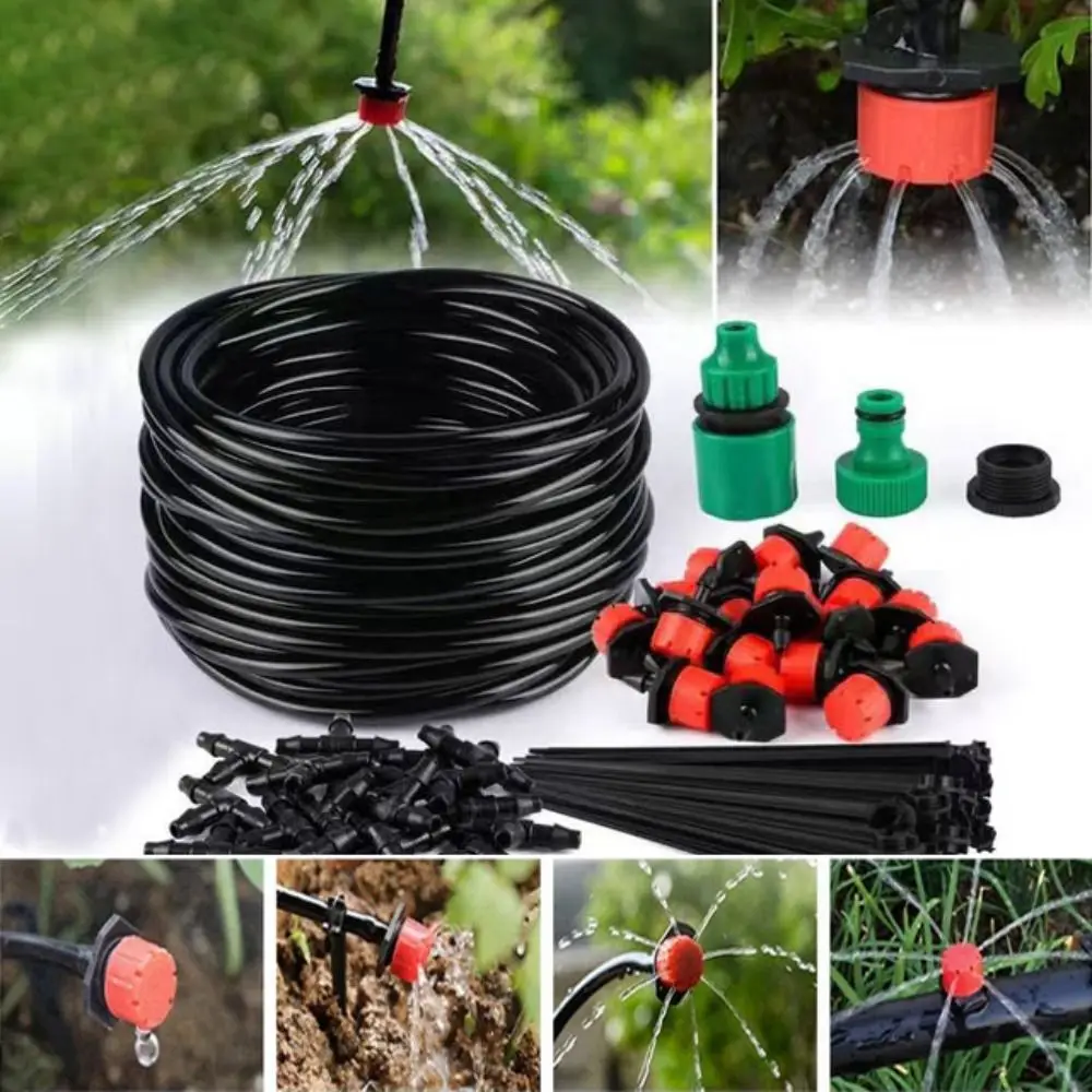 

Automatic Garden Drip Irrigation Kit 1/4" 10/20/30M Nozzles Set Adjustable Plant Watering System