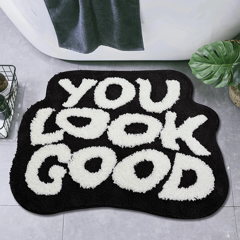 54*64cm Flocking Bath Mat You Look Good Bath Rugs Anti-slip Bath Mat  Home Entrance Door Mat Bathroom Absorbent Carpet