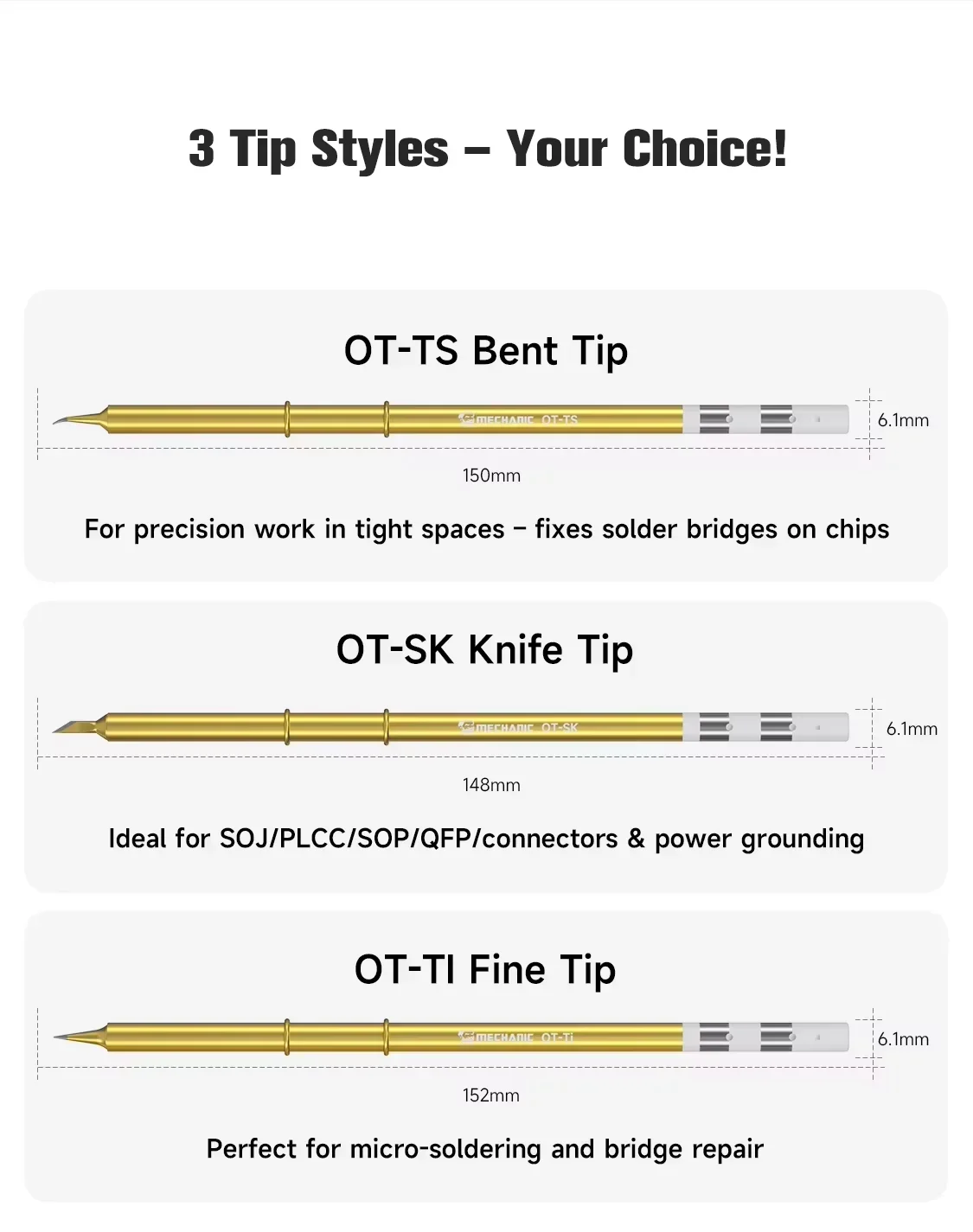 MECHANIC Tool OT-TI TS SK soldering iron tips with external heating for fast heating, suitable for T12 series soldering stations