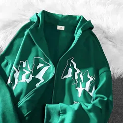 Y2k Fashion Letter Zipper Hoodies Women Men Hip Hop Streetwear Oversized Sweatshirt Autumn Fleece Zip Up Hoodie Couples Clothes