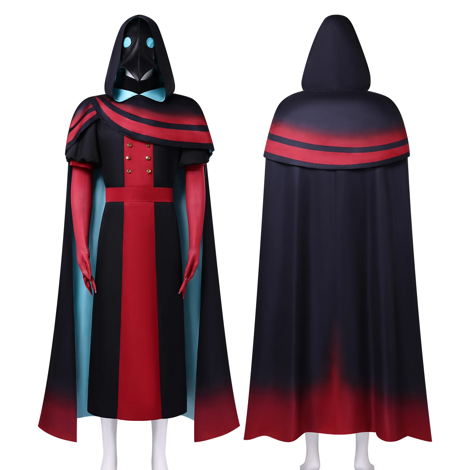 Costume cosplay Médecin Peste Freak Circus, cape dégradée noir rouge tenue complète Halloween scène adulte
