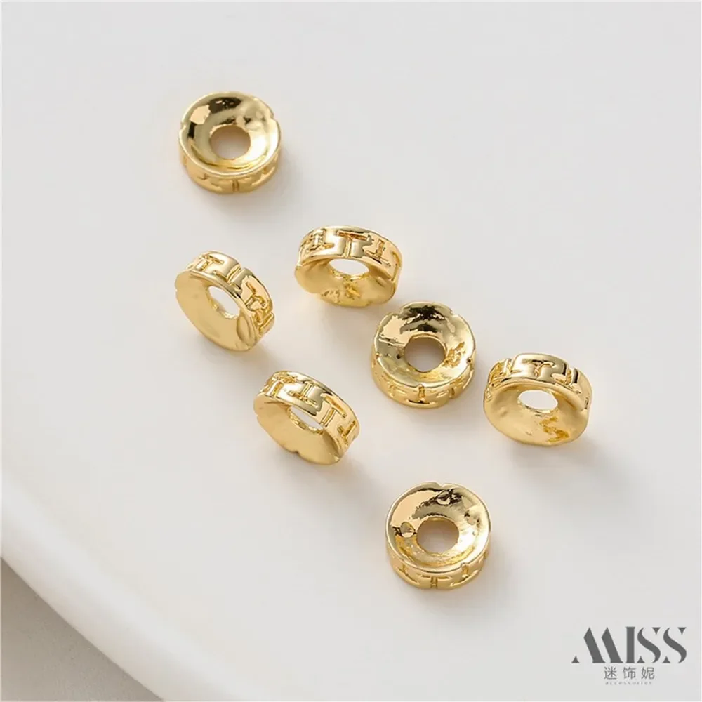 14K Gold-plated Large Hole T-shaped Pattern Circular Separated Bead DIY Accessories Handmade Bracelet Hand Bead Jewelry Material
