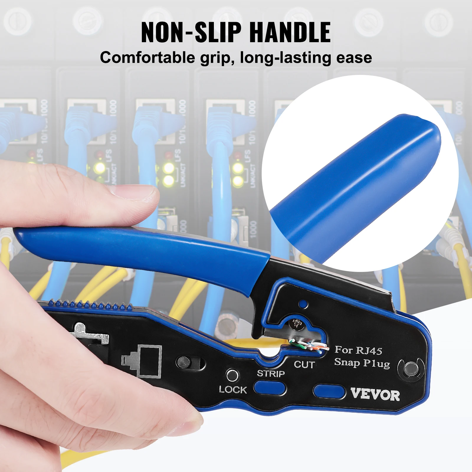 VEVOR Crimping Tool RJ45/Cat5e/Cat6/Cat6a Ethernet Crimper Crimp Pliers for 8-Pin Modular Plugs, with Mini Wire Stripper