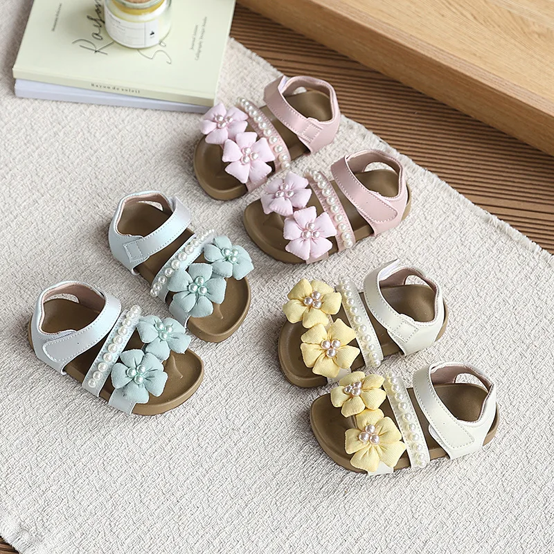 Mumoresip Girl Summer Sandal Princess Sweet Flower Children Causal Shoes Kids Wedding Party Toddler Non-slip Sandals for Walking
