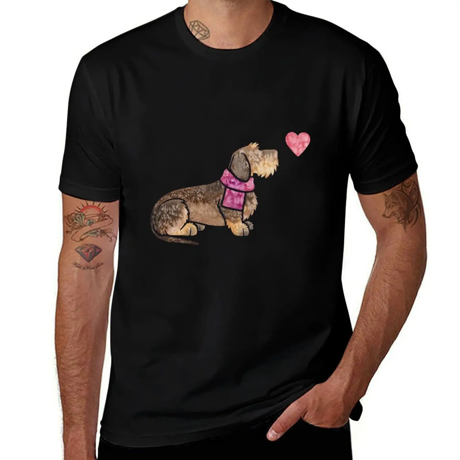 Watercolour Dachshund (wirehaired) T-Shirt Casual Loose Daily Wear T-Shirt