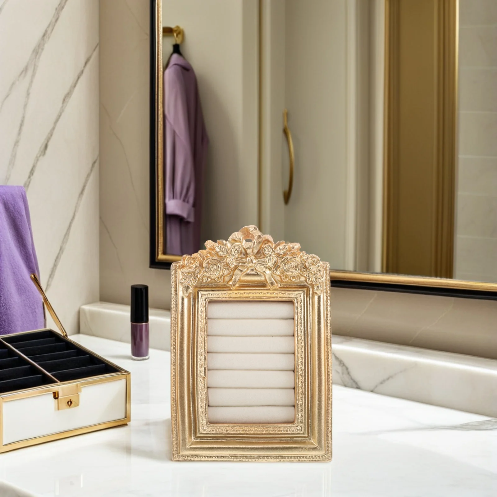 رف عرض لتخزين المجوهرات، سعة كبيرة، منظم متعدد الوظائف، تصميم قابل للتعديل، مثالي لسطح المكتب لطاولة الزينة