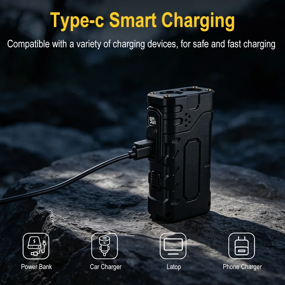 BORUIiT Hand Crank EDC LED Flashlight Type-C Rechargeable Self-Powered Torch Waterproof Outdoor Camping Riding Lantern view 4