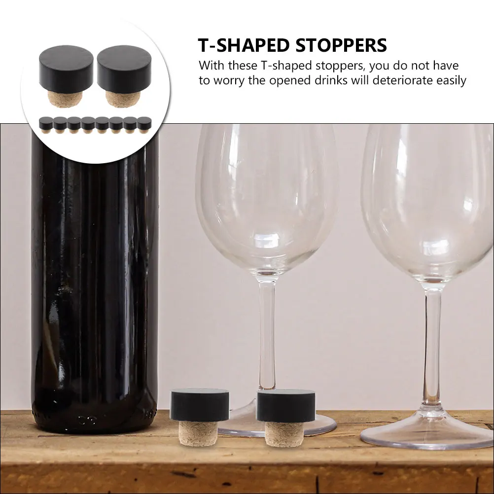 

10pcs T Shape Bottle Cork Stoppers Red Crafting Wooden Glass Beer Cap Airtight Design For Home Winemaking Replacement Bulk