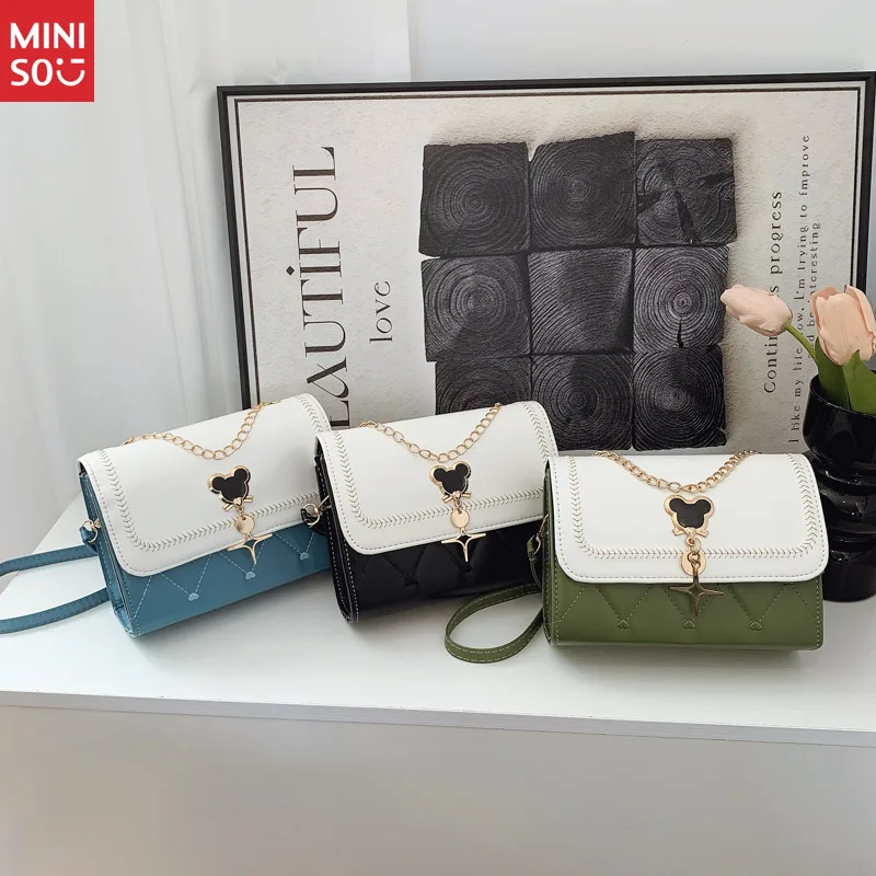 Miniso 2025 Nowa Modna Torba na Ramię dla Kobiet, Mała Kwadratowa Torebka z Kontrastowym Designem