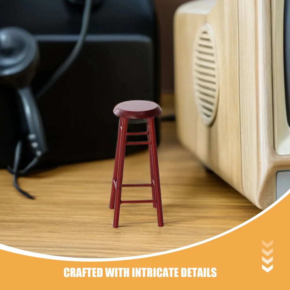 2Pcs Miniature Wood Bar Stool High Stool Simulation Furniture Accessories for Dollhouse Kitchen Scene Decoration
