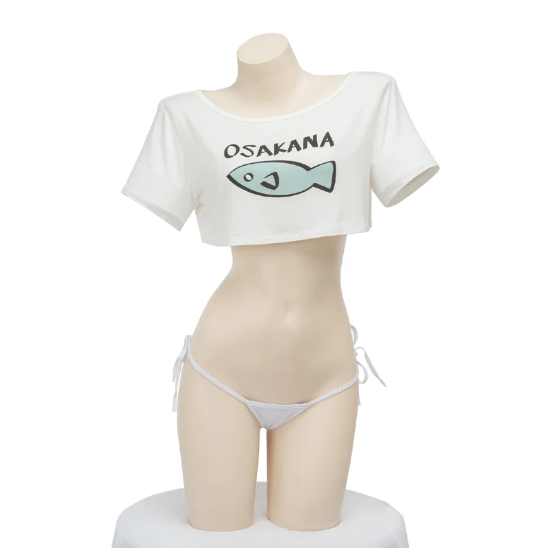 Anime Kinako OSAKANA Cosplay Costume Cute Summer Casual T-Shirt Crops Tops Underwear 40hara Kinako Cat Necklace