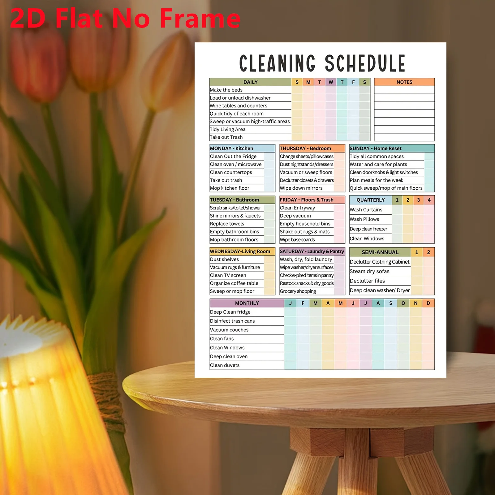 2D Flat, 2D Flat, 2D Flat No Frame Halloween Christmas Decor 1pc Canvas Wall Art - Frameless Editable Cleaning Schedule, Hous