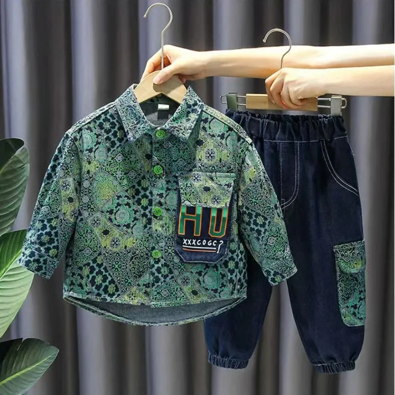 

Boys' Autumn Denim Suit 2025 New Korean Version Children's Casual Denim Jacket Pants Two-piece Set 2-7Y