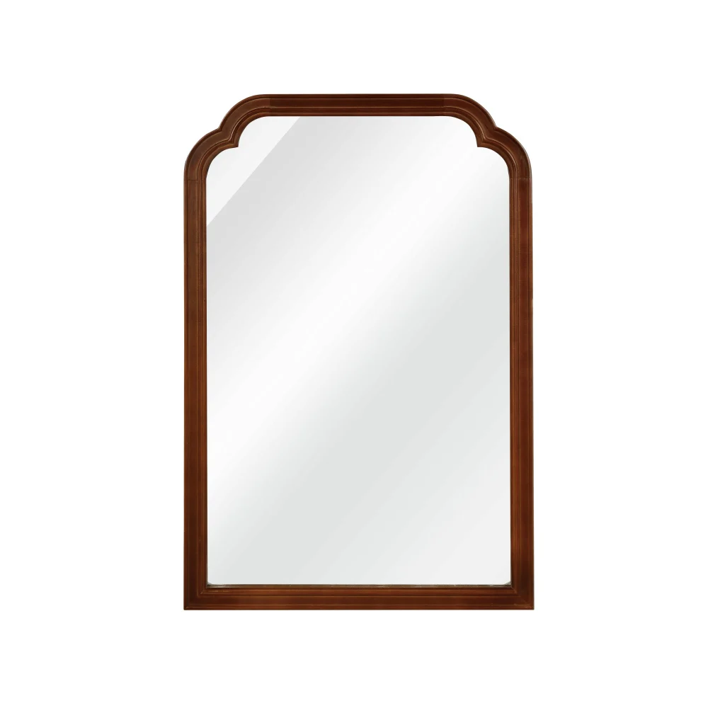 

Black Walnut Color 20" x 30" Solid Wood Frame Rounded Corner Decorative Mirror, For Bedroom, Bathroom, Living Room, Entryway