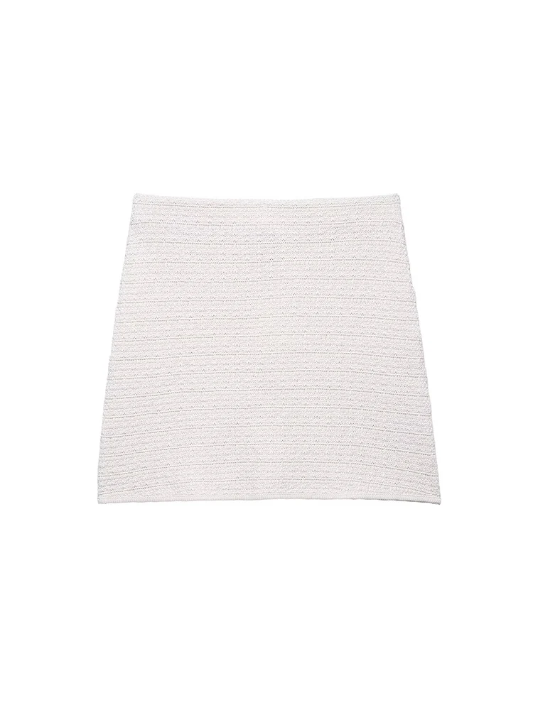 

SIYANG Women Fashion White Slim Fitting A-Line Knitted Mini Skirt Vintage High Elastic Waist Female Chic Lady Skirts