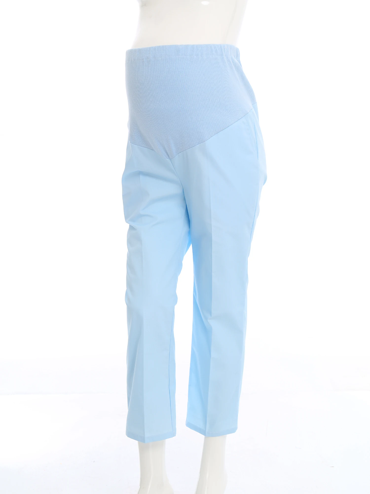 출산 간호사 바지 솔리드 컬러 조절 가능한 탄성 허리띠 포켓이있는 편안한 배꼽 지원 바지 임신 여성 의류