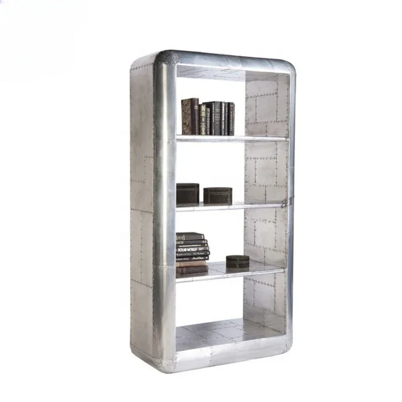 

Loft Industrial Furniture Book Shelf Aluminium Display Rack Wooden Bookcase Metal for Whiskey Home Office