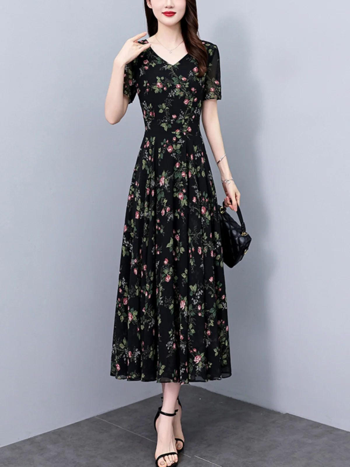 Vestido Floral de gasa para mujer, ropa elegante con cintura delgada, 2024