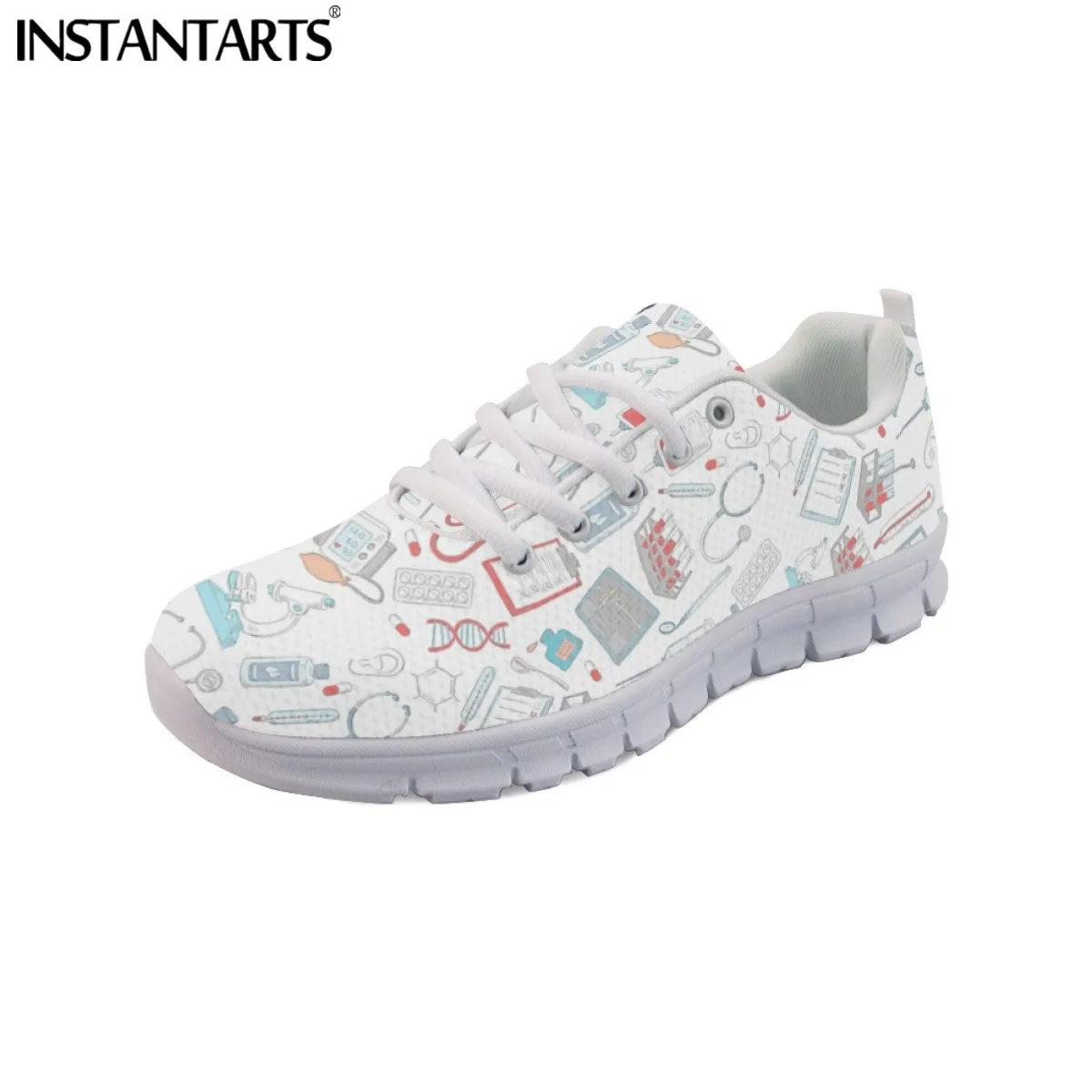 INSTANTARTS Cute Cartoon Nurse Shoes Paramedic Nursing Shoe for Women Female Running Sneakers Light Mesh Flats Girls Footwear